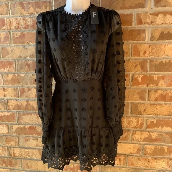 LULUS Lust or Love Black Embroidered Lace Long Sleeve Dress XXS - Picture 4 of 9